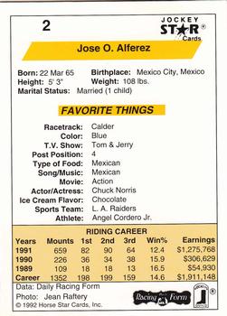 1992 Jockey Star #2 Jose Alferez Back